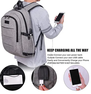 15.6 Inch Backpack Laptop Bag USB Charging Port Travel Business Grey School UNI  • $89.18