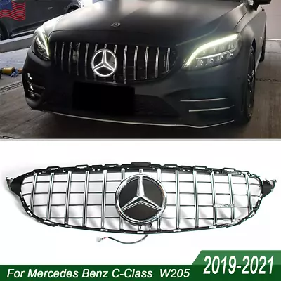 GTR Style Grille Grill W/LED Emblem For Mercedes Benz C300 C43 AMG W205 2019-21 • $82.45