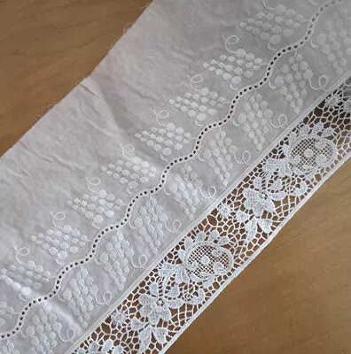 3.5y 5.5'' Wide Ivory Cotton Fabric/Embroidered Rayon Venise Flower Lace B0367 • $9.99