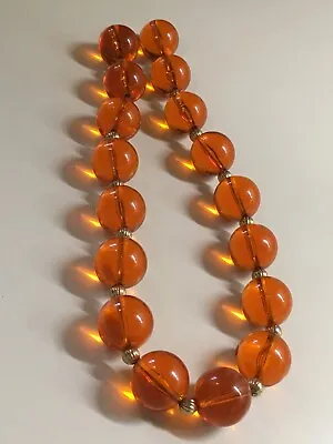 Vintage Massive Lucite Honey Amber Ball Beaded Statement Necklace Ribbed Spacers • $69.99