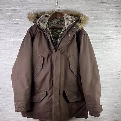 Eddie Bauer Jacket Mens XL Brown Canvas Faux Fur Lined Parka Premium Goose Down • $88.88