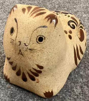 Netzi Cat Mexico Folk Art Pottery Kitty Cat 5  Signed Brown Beige Hand Painted • $22.99