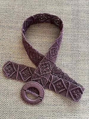 Vintage Macrame Waist Belt With Buckle Boho Hippie Purple  • $19