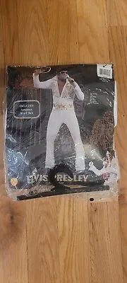Elvis Presley Costume Mens Medium White Jumpsuit Scarf Belt Halloween Zip Up  • $35