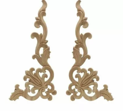 $11.75 • Buy 1Pair Wood Carved Corner Onlay Applique Frame Door Decorate Wall Furniture Decor