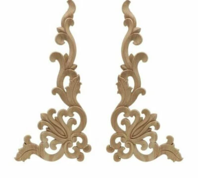 $11.75 • Buy 1Pair Wood Carved Corner Onlay Applique Frame Door Decorate Wall Furniture Decor