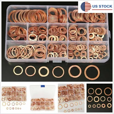 280Pcs Assorted Solid Copper Crush Washers Seal Flat Ring Set Hydraulic Fittings • $20.78