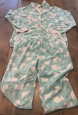 Munki Munki Women’s Aqua Polar Bear Flannel Pajama Set Cotton Blend Size: L • $22.99