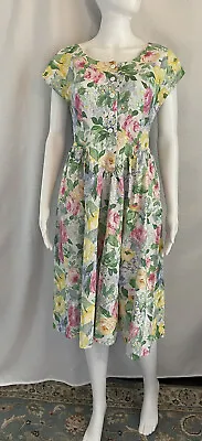 Vintage 1980s Dress 8 P Floral Cottage Drop Waist • $29