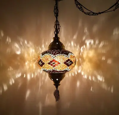 $62.57 • Buy Mosaic Swag Plug In Pendant Ceiling Hanging Light Swag Lamp Turkish Moroccan New