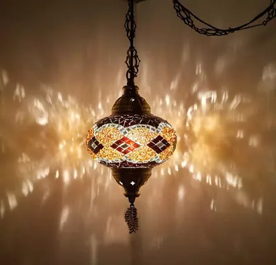 Mosaic Swag Plug In Pendant Ceiling Hanging Light Swag Lamp Turkish Moroccan New • $64.53