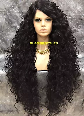 Lace Front Full Wig Extra Long Layered Curly Side Part Dark Brown #2 Heat Ok Nw • $79.95