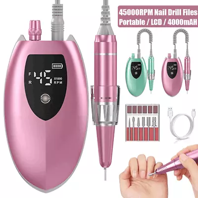 45000RPM Electric Nail Drill Machine LCD Display Rechargeable Nail Polisher Kits • $49.99