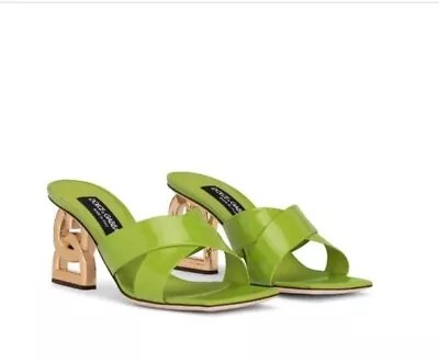 Dolce & Gabbana  DG Logo Heel Crisscross Slide Sandals Mules Green US 7.5 $1195 • $649