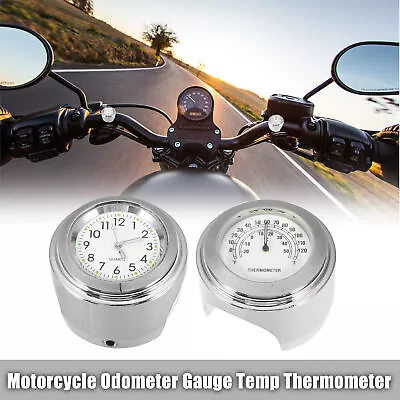 1 Set White Motorcycle Handlebar Mount Clock Dial Clock And Temp Thermometer • $15.99