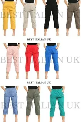 Women Capri Trousers Women 3/4 Cropped Stretchy Summer Pants Plus Size 8-24 UK • £14.99