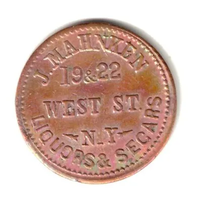 New York City Civil War Token J. Mahnken Liquors & Segars Cigars Gen. Mcclellan • $19.95