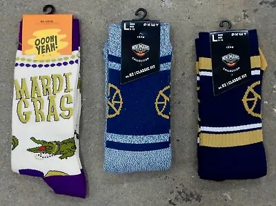 3 Pack NBA New Orleans Pelicans Socks Jersey Zion Stripe Crew Varsity Mardi Gras • $29.76
