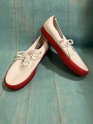 Vans Authentic Lite Pop Sole True White/Red Men's Classic Skate Shoes Size 10 • $44