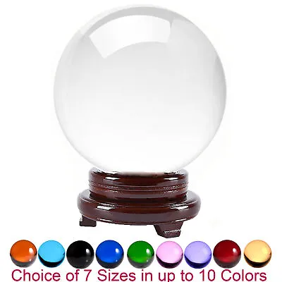 50-200mm Crystal Meditation Divination Sphere Crystal Ball With Wood Stand • $26.78