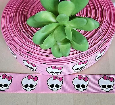 7/8  (1 YD) Monster High Grosgrain Ribbon Skullette Frankie Stein • $1.20