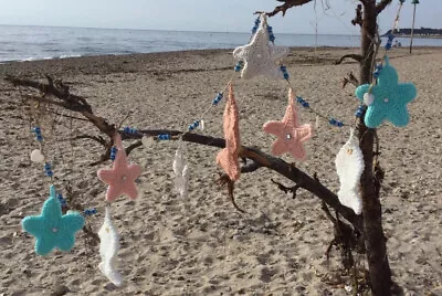 Coastal Garland Bunting With Beads Hearts Crochet Fish & Starfish Christmas • £14.99