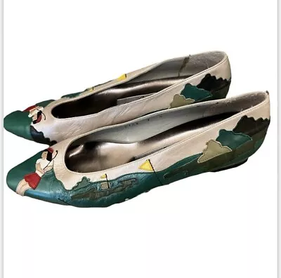 Margaret Jerrold “Amazing Golf Shoes” Leather Kitten Heels • $28