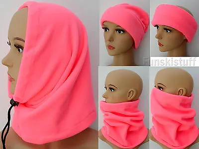 £4.99 • Buy PINK NEON PPE Snood Scarf Cowl Neck Face Warmer Unisex Toggle Hat Buff Ski 3in1