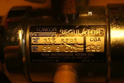 $100 • Buy Concoa 300 Gas Regulators Cga-326 - 315 5381