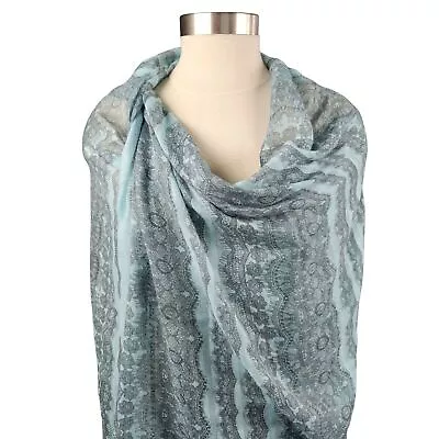 Blue Lace Printed Striped Gauze Long Rectangle Scarf Wrap Sarong 72 X75  • $7.99