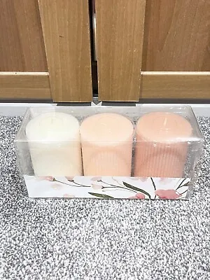 BNWT Large Peach Scented Ribbed OMBRÉ Candles (3Pck) - 30hr Burning Life - IKEA • £6