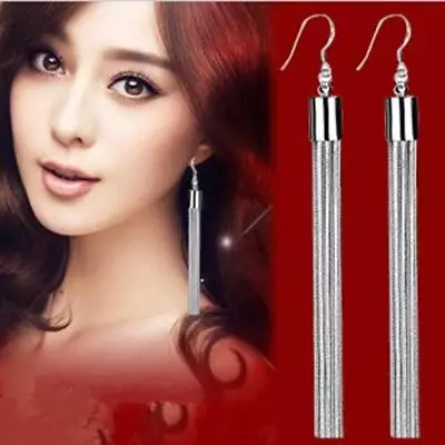 925 Sterling Silver Long Drop Dangle Tassel Earrings Ear Stud Jewelry Women  UK • £2.19