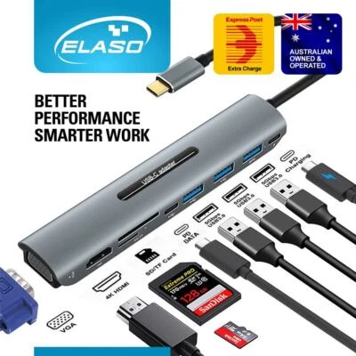 $39.95 • Buy USB Type-C HUB Docking Station HDMI VGA USB3.0 SD/TF 100w PD Charging Adapter