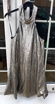 Misguided Silver Sequin Alterneck Dress - Size 10 • £6