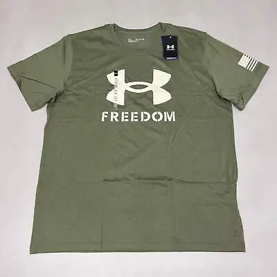 UNDER ARMOUR Freedom Logo T-Shirt Men's Marine OD Green / Desert Sand - 390 Sz X • $11