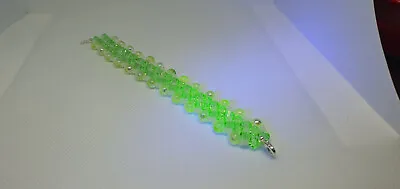 Czech Uranium Glass Bracelet Vaseline Glass Beads Vintage Jewelry #24028 • $24.99