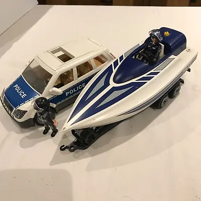 Playmobil Plastic Toys - Police Car Speed Boat Trailer With Figures • £13.90