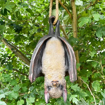 Resin Hanging Bat Ornament On Rope Novelty Outdoor Garden Tree Statue Sculpture  • £22.99