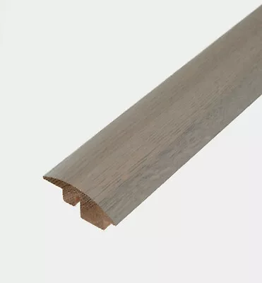 Medium Grey Solid Oak Carpet Wood Floor Semi Ramp Trim Door Threshold Bar Strip • £21.98