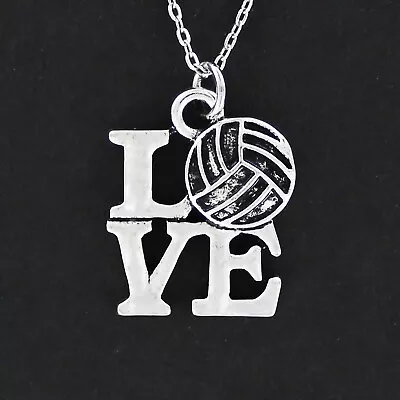 LOVE VOLLEYBALL Necklace On Chain Or Charm Only - Pewter Ball Sports Team Beach • $12