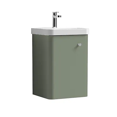 Nuie Core 400mm Wall Mounted 1-Door Basin Vanity Unit Satin Green Bathroom • £149.95