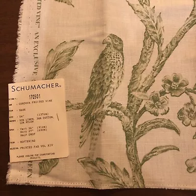 SCHUMACHER Cordova Fruited Vine Sage Fabric Sample 27 X 27” VTG Sage Linen Blend • $18