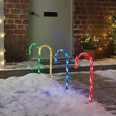 4pc Candy Cane Lights LED Christmas Pathway Decorations Battery Outdoor Multi • £6.99