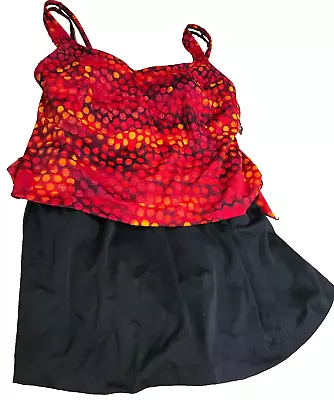 New! Via Marina Size 12 Swim Dress Swimsuit  Black Red Dots One-Piece • $29