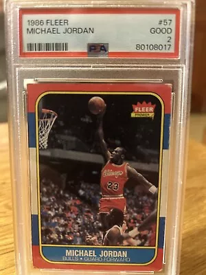 1986 Fleer Basketball #57 Michael Jordan Rookie RC PSA 2 Good I413 • $2500
