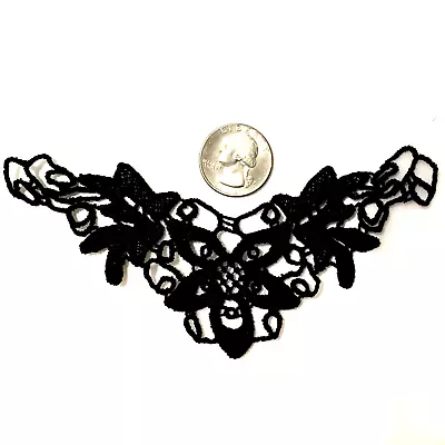 Neckline Venice Lace Applique  Vintage Rayon 4-1/2 X7/8  Black Lot 12 Pcs    L5 • $12.95