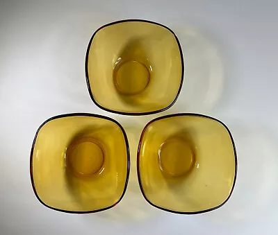 3 Pc. Vintage Square Vereco France Amber Glass Bowls Dessert Snack Boho Decor! • $14.95