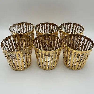 Set Of 6 Vintage Mid Century Glass Bambu Rocks Low Ball Imperial Glass 22k Gold • $425