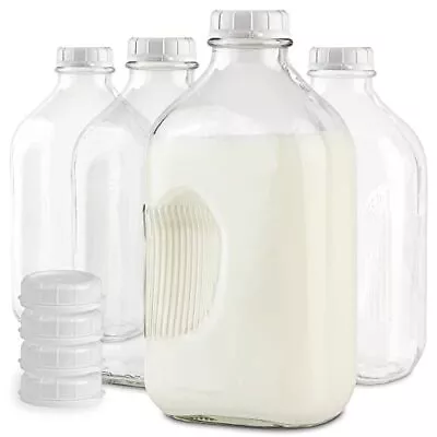 Stock Your Home Half Gallon Glass Milk Bottle With Lid (4 Pack) 64 Oz Jugs And  • $40.94