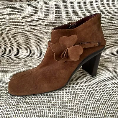 Fornarina Suede Bootie With Floral Accent Square Toes EU 37 Or US 6.5  • $20